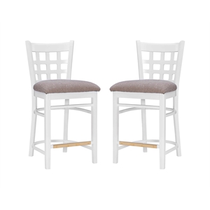 Linon Flint Beech Wood Upholstered Set of Two Counter Stools in White