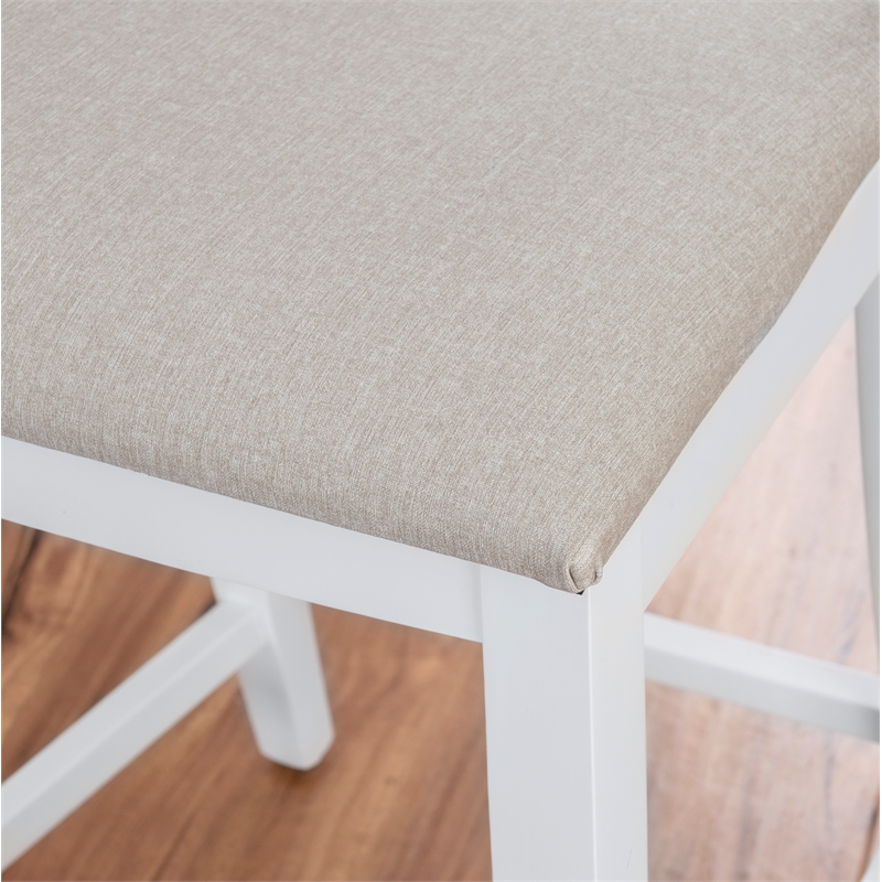 Linon Elder Commercial Grade Set of Two Padded Counter Stools in White Beechwood