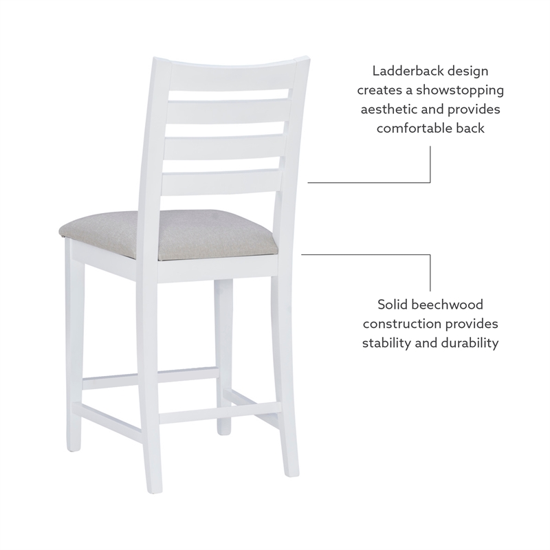 Linon Elder Commercial Grade Set of Two Padded Counter Stools in White Beechwood