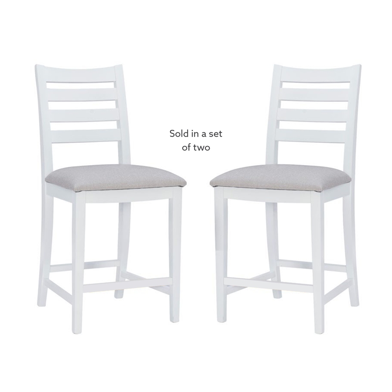 Linon Elder Commercial Grade Set of Two Padded Counter Stools in White Beechwood