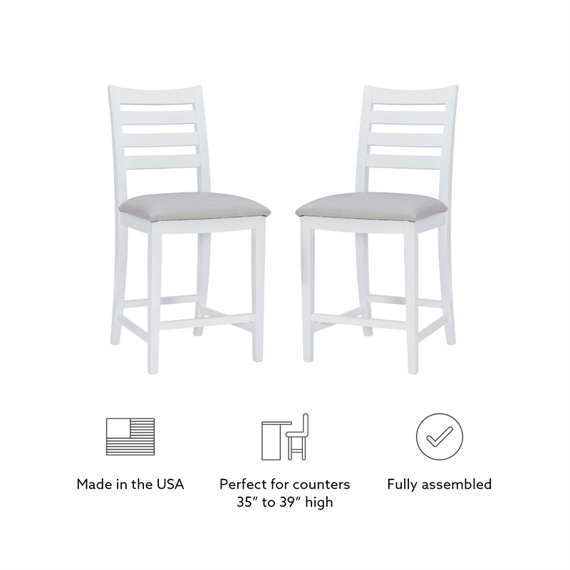 Linon Elder Commercial Grade Set of Two Padded Counter Stools in White Beechwood