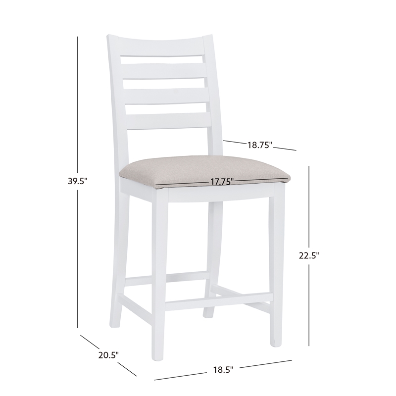 Linon Elder Commercial Grade Set of Two Padded Counter Stools in White Beechwood
