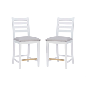 linon elder beech wood upholstered set of two counter stools in white