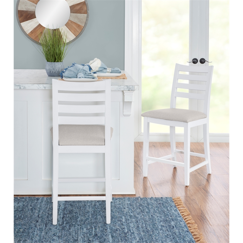 Linon Elder Commercial Grade Set of Two Padded Counter Stools in White Beechwood