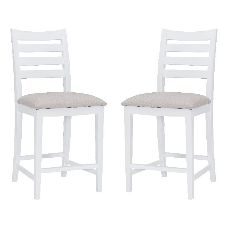Linon Elder Commercial Grade Set of Two Padded Counter Stools in White Beechwood