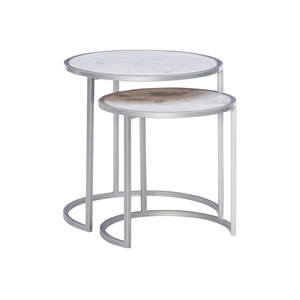 linon franny marble and iron nesting tables in silver and white