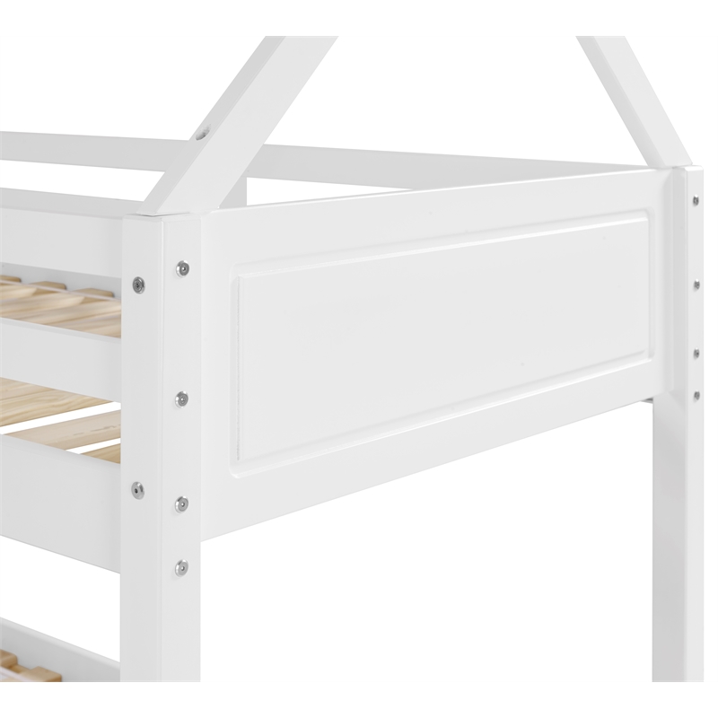 Linon Merritt Wood Youth Twin Bunkbed with Guard Rail on Top in White