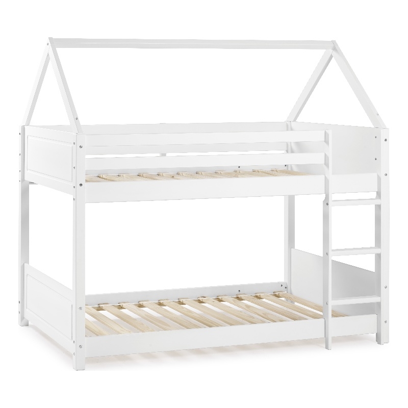 Linon Merritt Wood Youth Twin Bunkbed with Guard Rail on Top in White