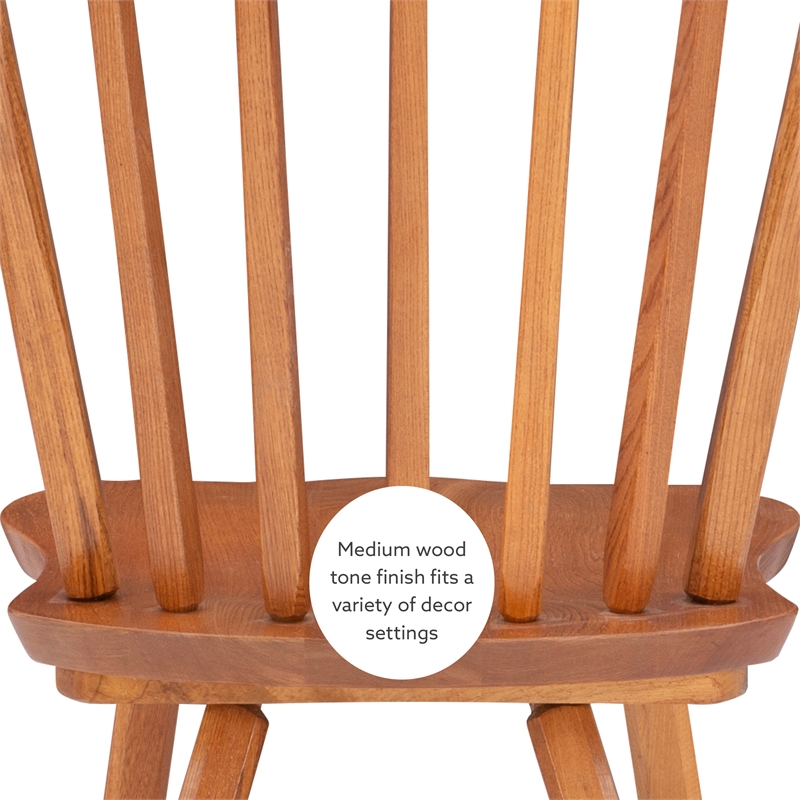 Linon Reedhaven Set of 2 Windsor Back Side Chairs in Medium Oak Brown Beechwood