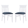 Linon Walcott Set of 2 Slat Back Dining Chairs Faux Leather Seats in White Wood
