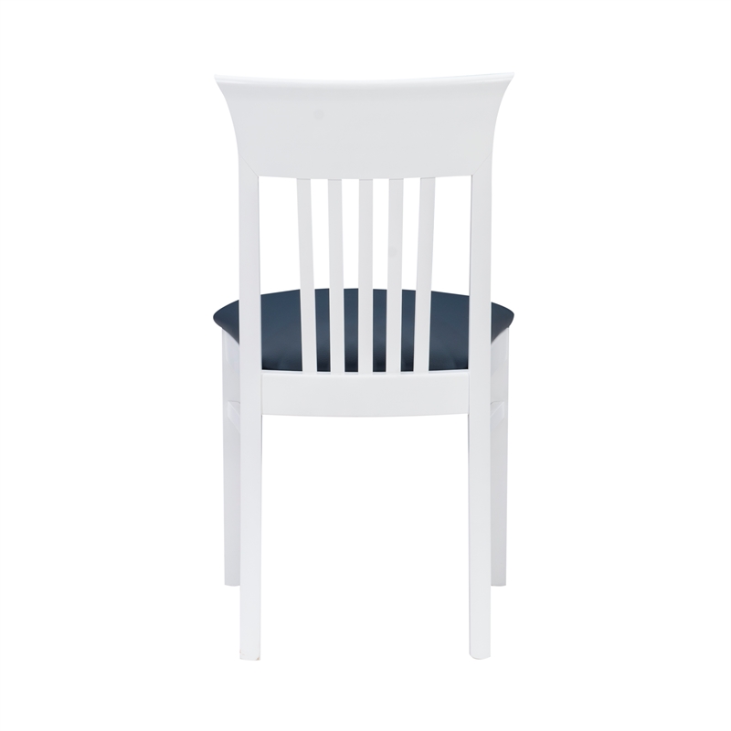 Linon Walcott Set of 2 Slat Back Dining Chairs Faux Leather Seats in White Wood