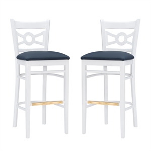 linon karpen solid wood upholstered set of two barstools in white and navy