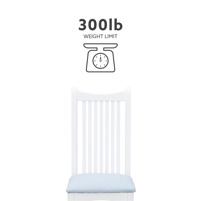 Linon Maldon Set of Two Slat Back Side Chairs Blue Padded Seats in White Wood