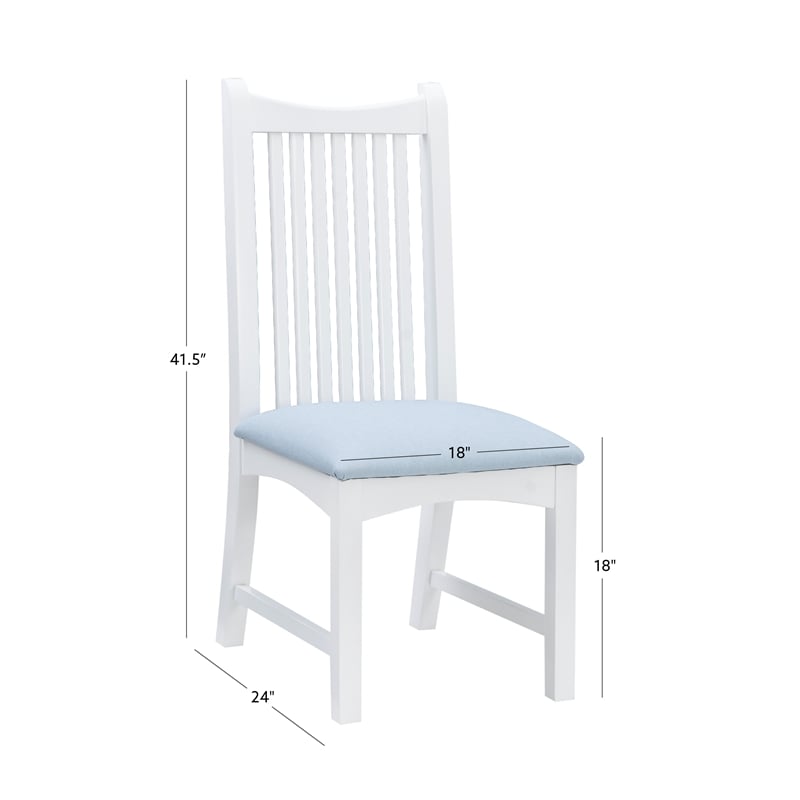 Linon Maldon Set of Two Slat Back Side Chairs Blue Padded Seats in White Wood
