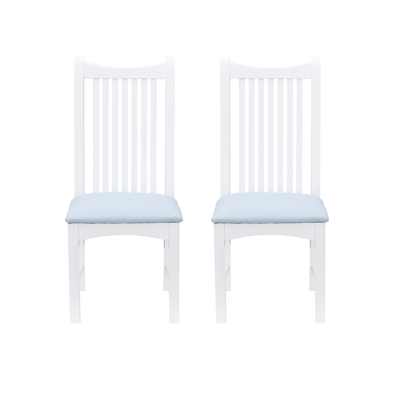 Linon Maldon Set of Two Slat Back Side Chairs Blue Padded Seats in White Wood