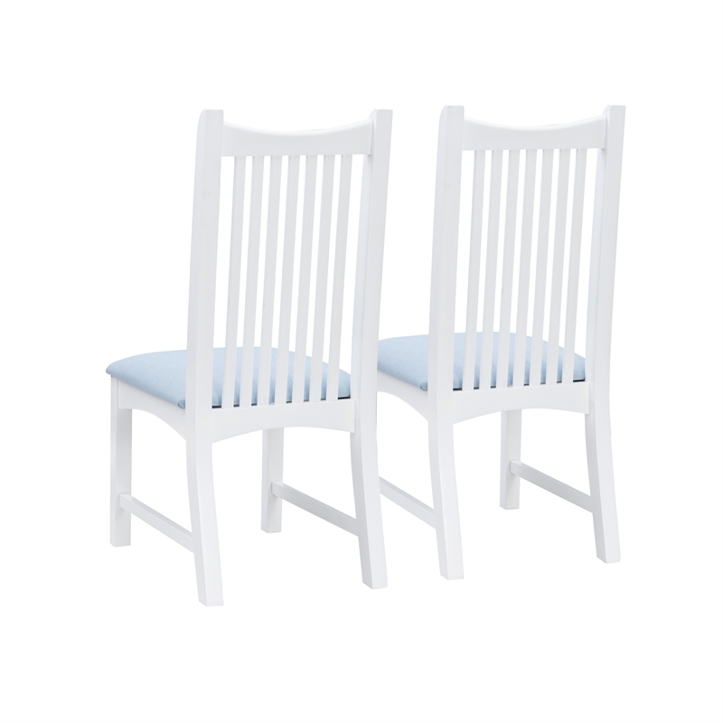 Linon Maldon Set of Two Slat Back Side Chairs Blue Padded Seats in White Wood