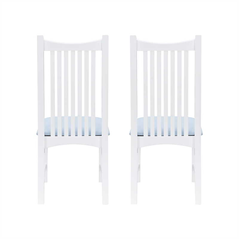 Linon Maldon Set of Two Slat Back Side Chairs Blue Padded Seats in White Wood