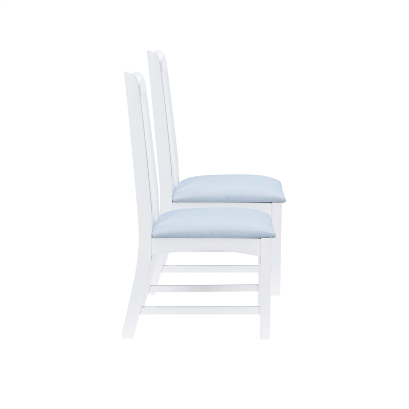 Linon Maldon Set of Two Slat Back Side Chairs Blue Padded Seats in White Wood