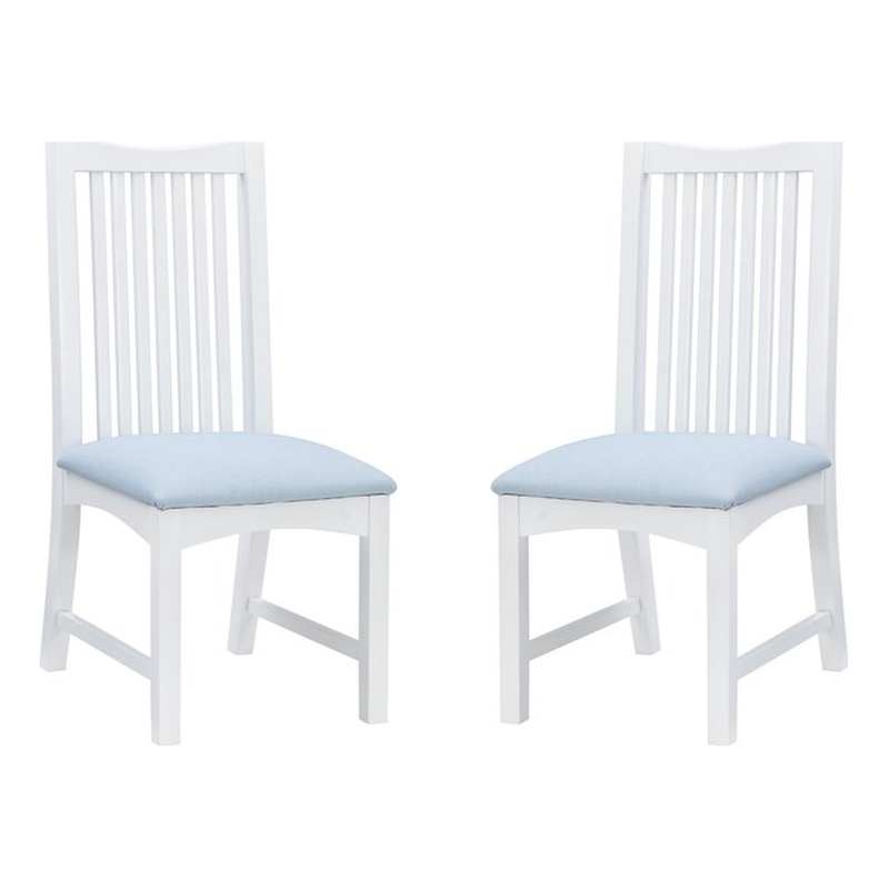 Linon Maldon Set of Two Slat Back Side Chairs Blue Padded Seats in White Wood