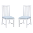 Linon Maldon Set of Two Slat Back Side Chairs Blue Padded Seats in White Wood