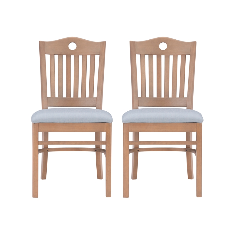Linon Leckford Set of Two Padded Seat Slat Back Dining Chairs in Natural Wood