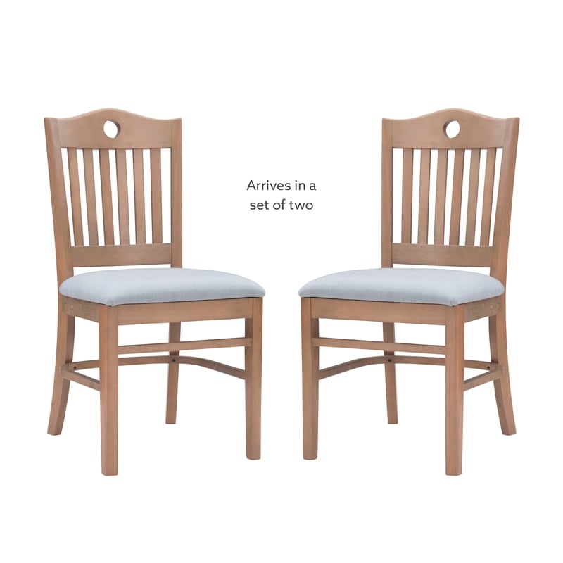 Linon Leckford Set of Two Padded Seat Slat Back Dining Chairs in Natural Wood