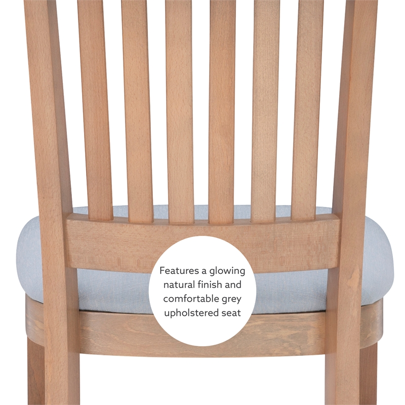 Linon Leckford Set of Two Padded Seat Slat Back Dining Chairs in Natural Wood
