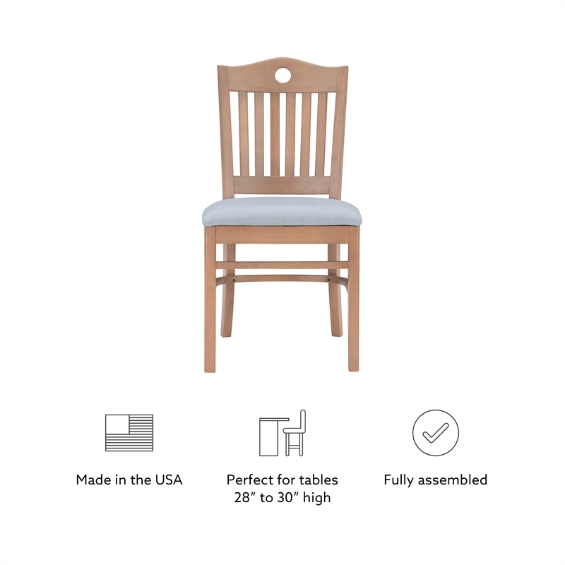 Linon Leckford Set of Two Padded Seat Slat Back Dining Chairs in Natural Wood