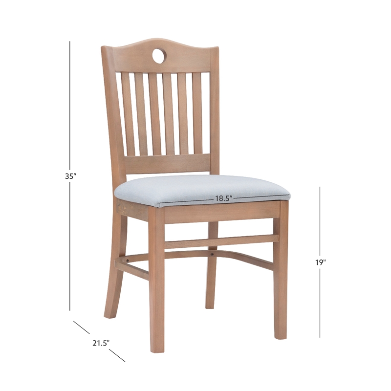 Linon Leckford Set of Two Padded Seat Slat Back Dining Chairs in Natural Wood