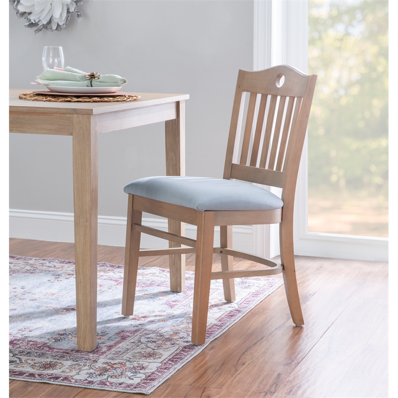 Linon Leckford Set of Two Padded Seat Slat Back Dining Chairs in Natural Wood