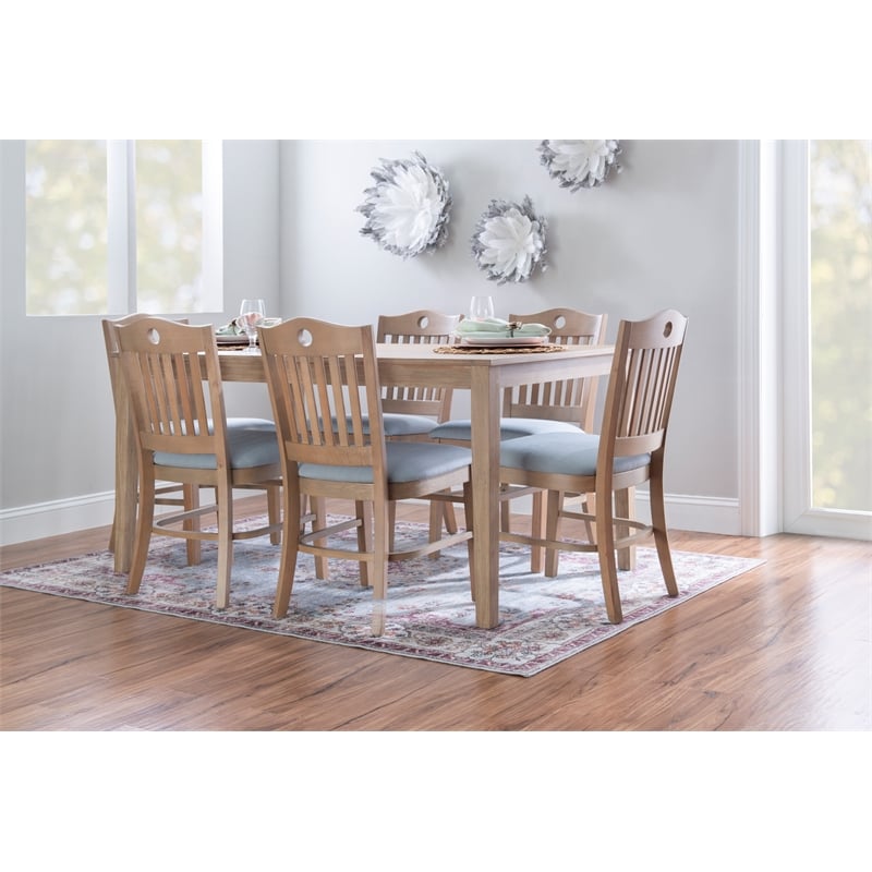 Linon Leckford Set of Two Padded Seat Slat Back Dining Chairs in Natural Wood