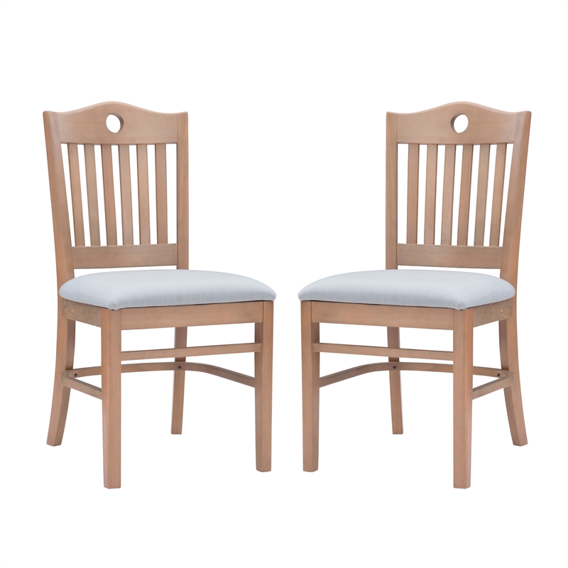 Linon Leckford Set of Two Padded Seat Slat Back Dining Chairs in Natural Wood