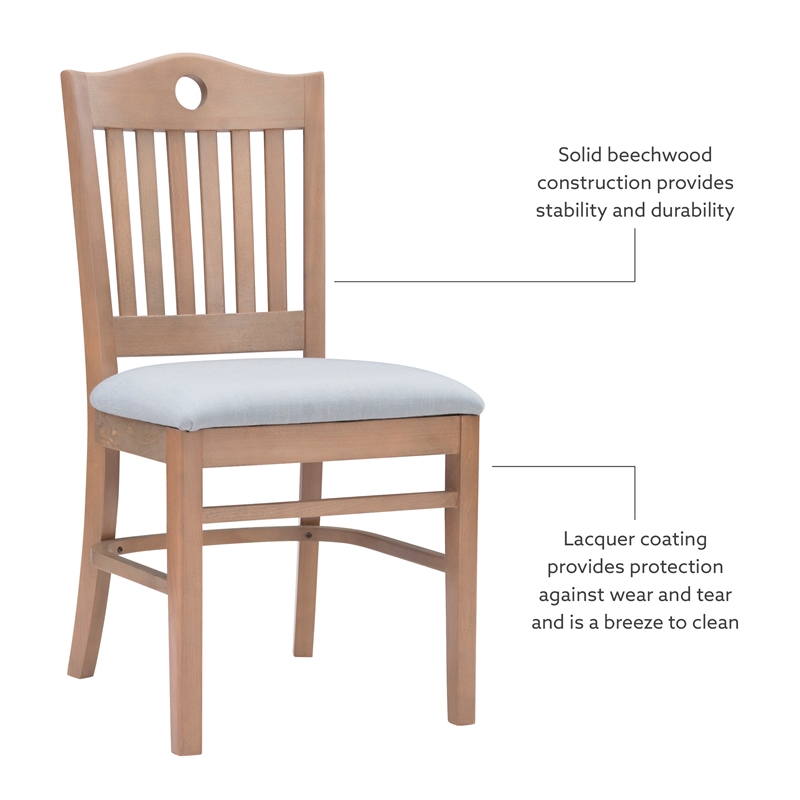 Linon Leckford Set of Two Padded Seat Slat Back Dining Chairs in Natural Wood