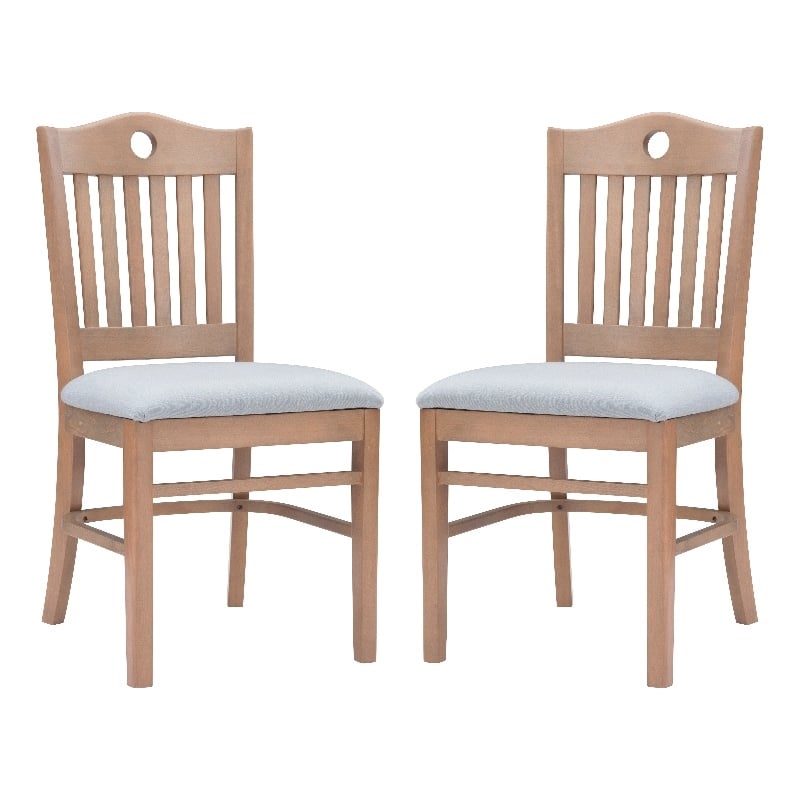 Linon Leckford Set of Two Padded Seat Slat Back Dining Chairs in Natural Wood