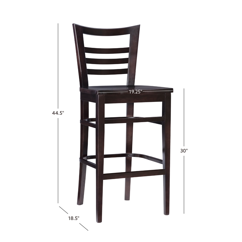 Linon Mabley Solid Wood Commercial Grade Set of Two Barstools in Brown