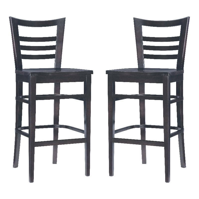 Linon Mabley Solid Wood Commercial Grade Set of Two Barstools in Brown