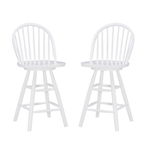Linon Fallon Solid Wood Stationary Set of Two Counter Stools in White