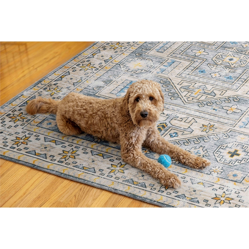 Linon Washable Kirby Polyester 5'x7' Rug in Gray
