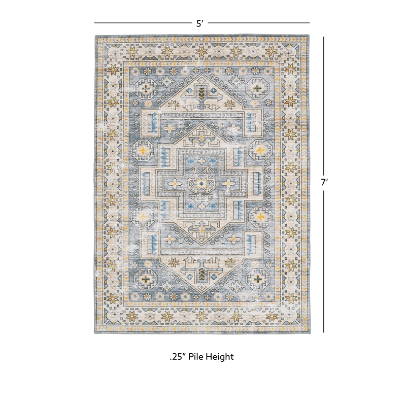 Linon Washable Kirby Polyester 5'x7' Rug in Gray