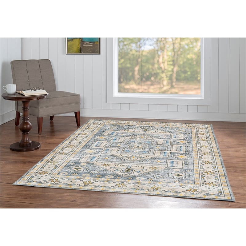 Linon Washable Kirby Polyester 5'x7' Rug in Gray