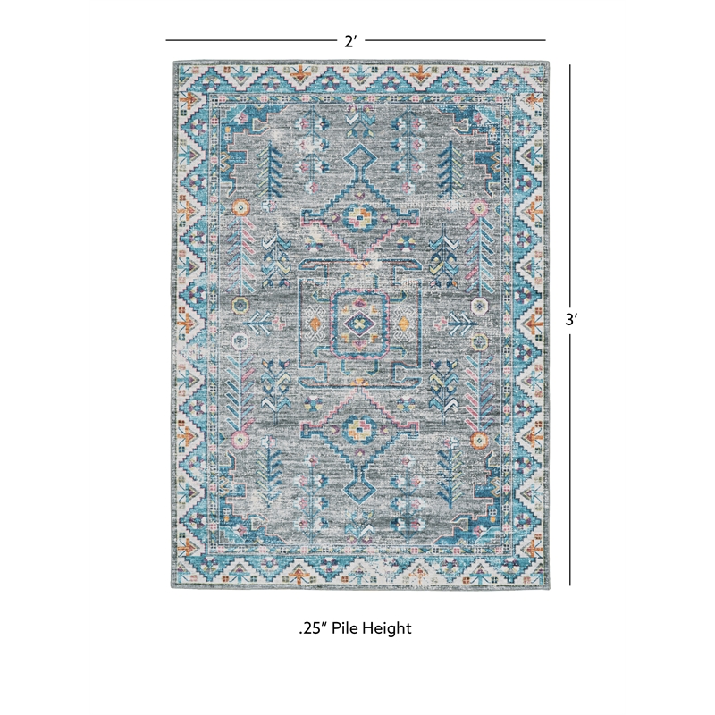 Linon Washable Wills Polyester 2'x3' Rug in Gray
