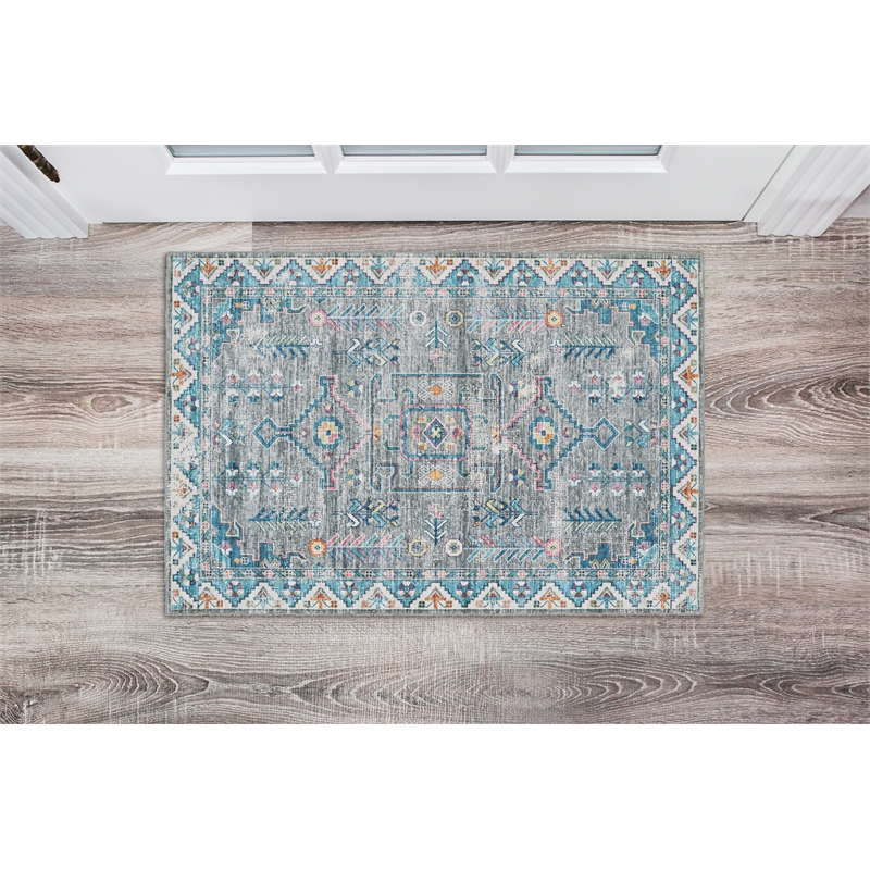 Linon Washable Wills Polyester 2'x3' Rug in Gray