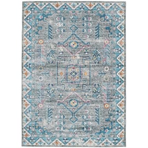 Linon Washable Wills Polyester 5'x7' Rug in Gray