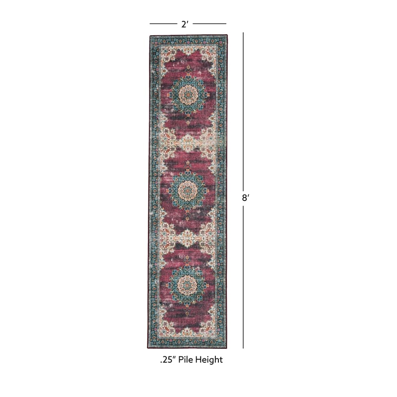 Linon Washable Adams Polyester 2'x8' Rug in Ivory