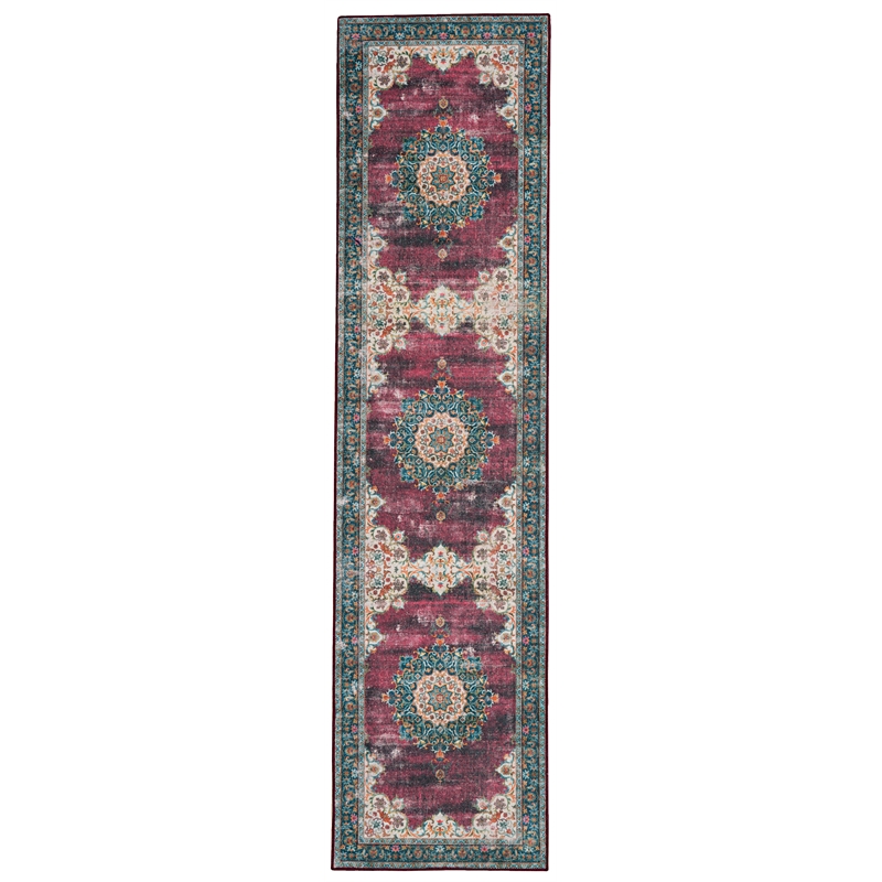 Linon Washable Adams Polyester 2'x8' Rug in Ivory