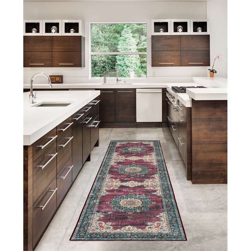 Linon Washable Adams Polyester 2'x8' Rug in Ivory