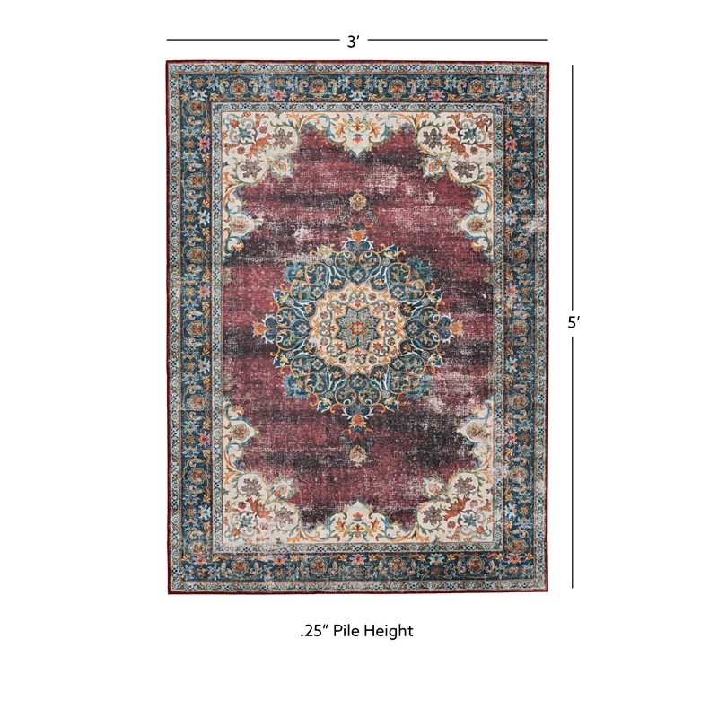 Linon Washable Adams Polyester 3'x5' Rug in Ivory