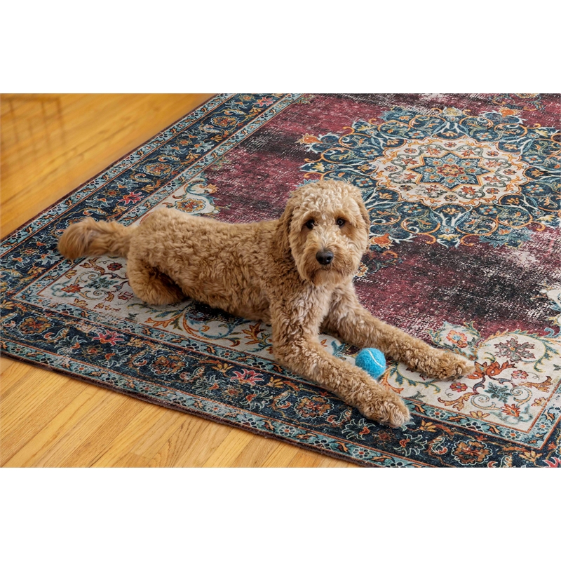Linon Washable Adams Polyester 5'x7' Rug in Ivory