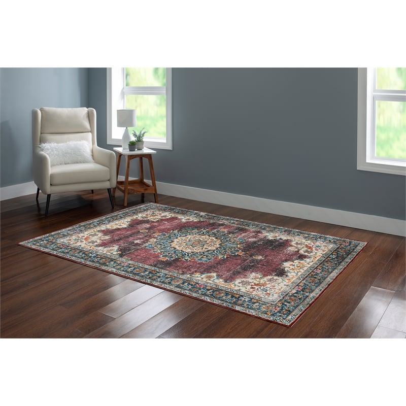 Linon Washable Adams Polyester 5'x7' Rug in Ivory