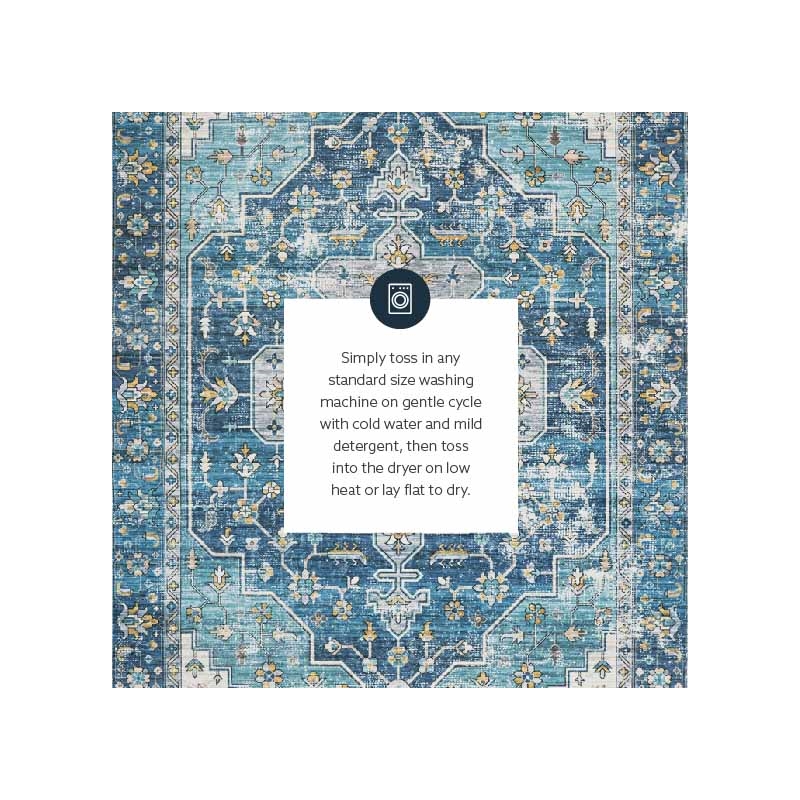 Linon Washable Madi Polyester 2'x3' Rug in Teal Blue